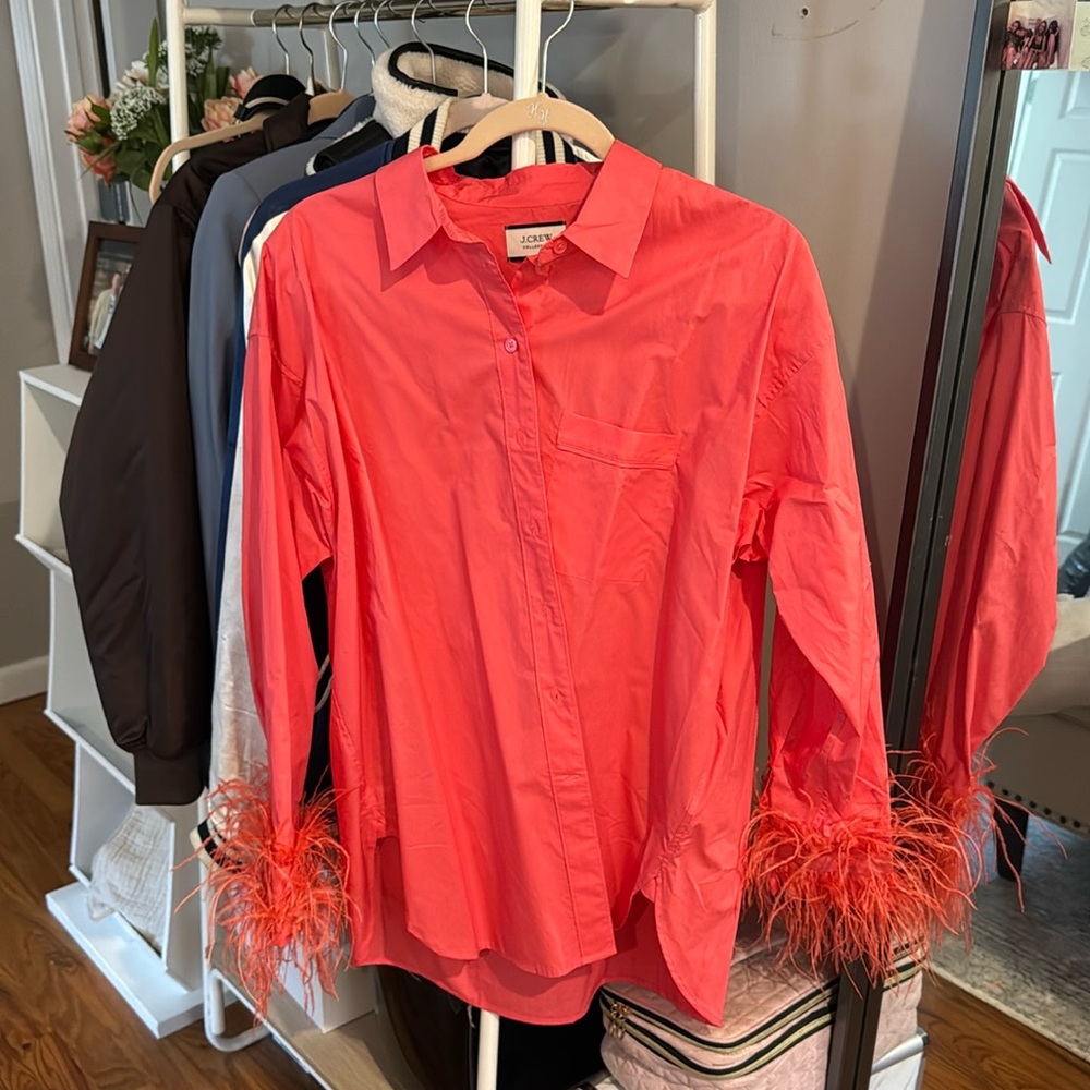 Coral feathery button down top. J. Crew.